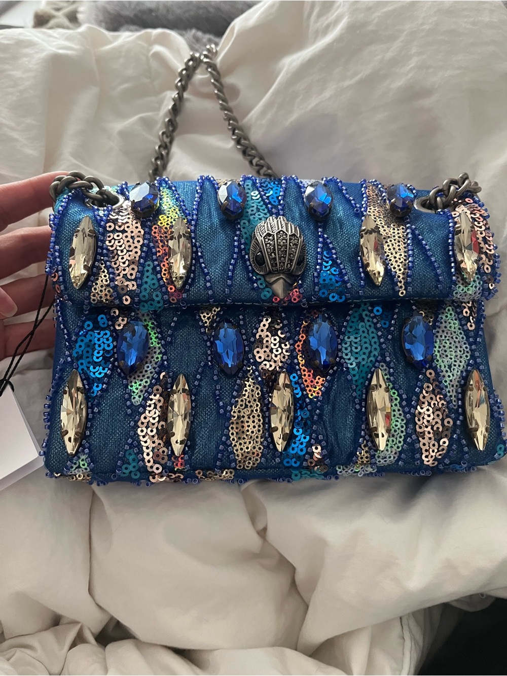 Embellished Blue Sequin Shoulder Bag